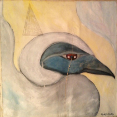 Peinture intitulée "Pigeon a tête bleu" par Anik Fortin, Œuvre d'art originale, Acrylique