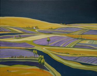 Malerei mit dem Titel "The lavender farm" von Aniko Hencz, Original-Kunstwerk, Öl Auf Keilrahmen aus Holz montiert