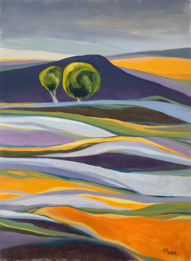 Картина под названием "Trees on the Lavend…" - Aniko Hencz, Подлинное произведение искусства, Масло