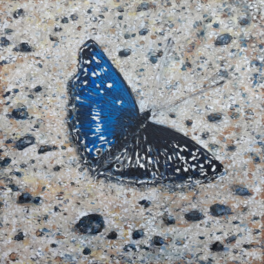 Painting titled "Blue Butterfly on P…" by Animesh Roy, Original Artwork, Oil