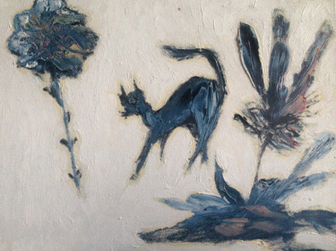 Peinture intitulée "Кошка цвета Индиго" par Ianina Chuprina, Œuvre d'art originale, Huile