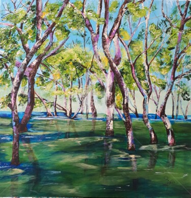 Malerei mit dem Titel "boisé au bord du Lac" von Anita Boche, Original-Kunstwerk, Acryl