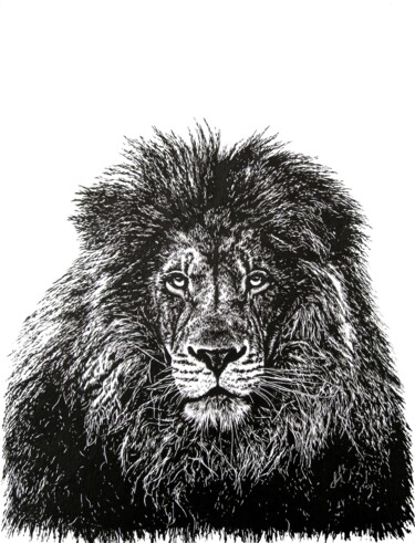 Peinture intitulée "Lion" par Anita Burnaz, Œuvre d'art originale, Encre