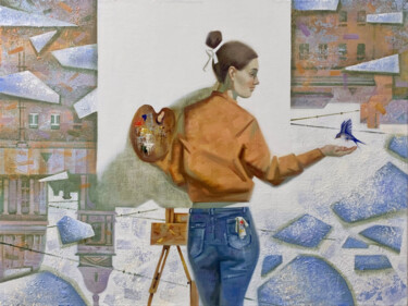 Schilderij getiteld "Лёд тронулся" door Anita Turadzhanova, Origineel Kunstwerk, Olie