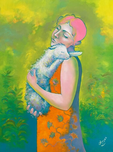 Painting titled "Lamb" by Anita Zotkina, Original Artwork, Oil