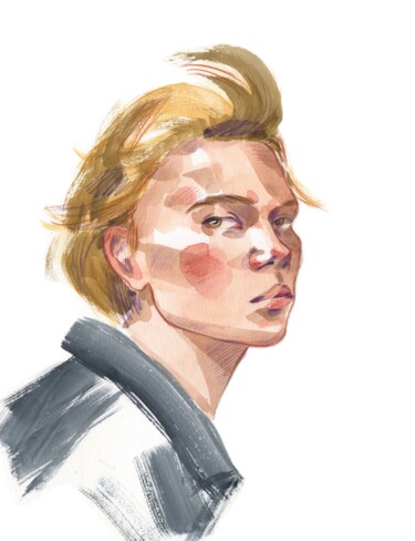 Dibujo titulada "River Phoenix" por Anja Rudko, Obra de arte original, Acuarela