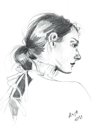 Disegno intitolato "Fashion portrait #12" da Anja Rudko, Opera d'arte originale, Grafite