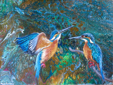 Картина под названием "Eisvogel-Duo I Kais…" - Anja Semling, Подлинное произведение искусства, Акрил