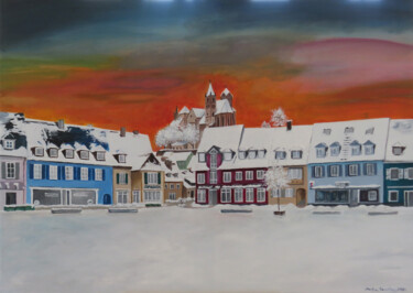 Painting titled "Marktplatz im Janua…" by Anja Semling, Original Artwork, Acrylic Mounted on Wood Stretcher frame