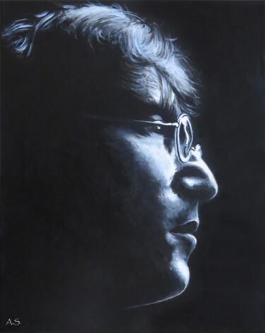 Painting titled "John Lennon" by Anja Semling, Original Artwork, Acrylic Mounted on Wood Stretcher frame