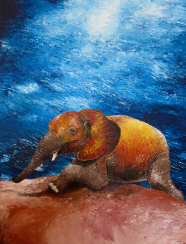 Malerei mit dem Titel "Boromoko I Elephant" von Anja Semling, Original-Kunstwerk, Acryl Auf Keilrahmen aus Holz montiert