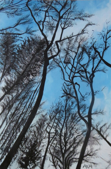 Malerei mit dem Titel "Bäume im Winter" von Anja Semling, Original-Kunstwerk, Acryl
