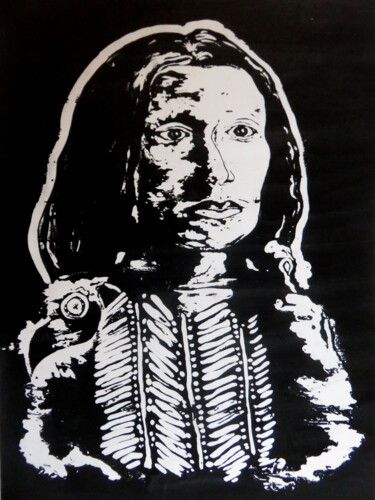 Malarstwo zatytułowany „Sitting Bull” autorstwa Anja Semling, Oryginalna praca, Atrament Zamontowany na Karton