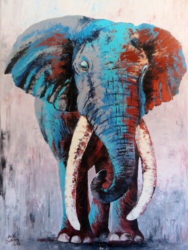 Peinture intitulée "BIG Tusker - LU1 in…" par Anja Semling, Œuvre d'art originale, Acrylique Monté sur Châssis en bois