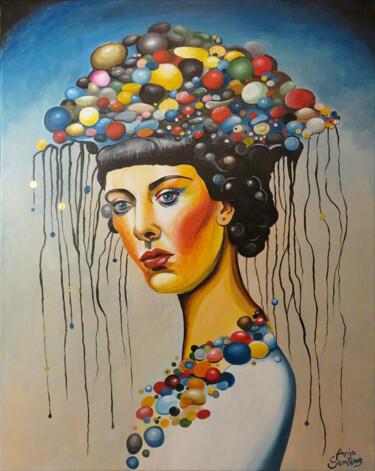 Painting titled "Miss Extravaganza" by Anja Semling, Original Artwork, Acrylic Mounted on Wood Stretcher frame