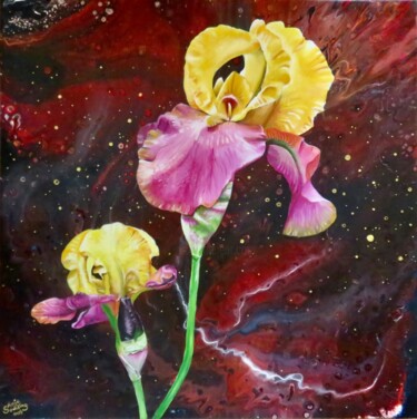 Картина под названием "Sunset Sky - Iris -…" - Anja Semling, Подлинное произведение искусства, Акрил Установлен на Деревянна…