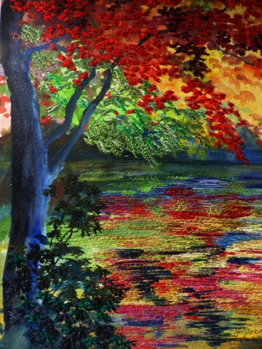 Malerei mit dem Titel "Vivid Autumn" von Ann Dunbar, Original-Kunstwerk, Stickerei Auf Karton montiert