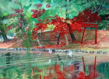 Pintura titulada "Bathing in the shade" por Ann Dunbar, Obra de arte original, Bordado Montado en Cartulina