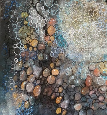 Malerei mit dem Titel "Water droplets dance" von Ann Dunbar, Original-Kunstwerk, Aquarell Auf Keilrahmen aus Holz montiert