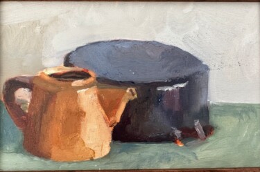 Painting titled "Pots" by Anna, Original Artwork, Oil Mounted on Cardboard