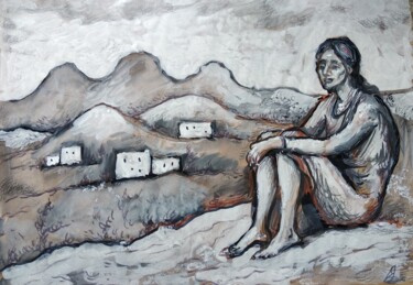 「Сидящая」というタイトルの絵画 Анна Ягужинскаяによって, オリジナルのアートワーク, グワッシュ水彩画