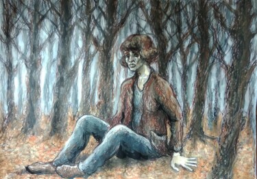 「В осеннем лесу」というタイトルの絵画 Анна Ягужинскаяによって, オリジナルのアートワーク, グワッシュ水彩画