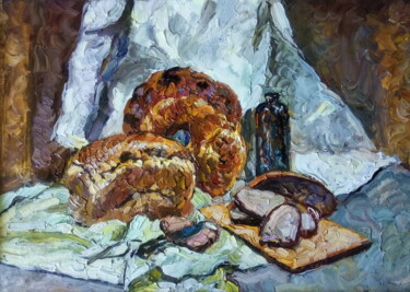 Pittura intitolato "Натюрморт с хлебом" da Anna Iaguzhinskaia, Opera d'arte originale, Olio