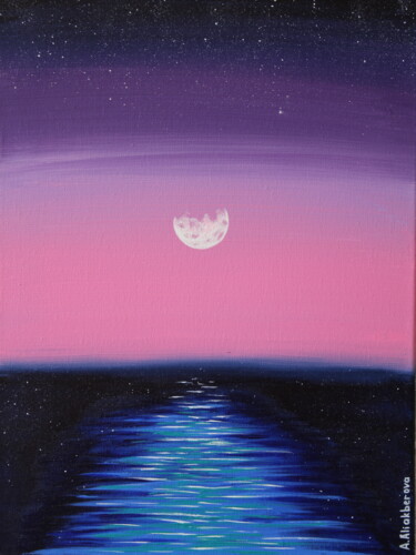 Painting titled "Moonlight" by Anna Aliakberova, Original Artwork, Acrylic Mounted on Wood Stretcher frame