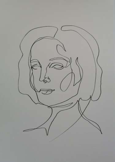 Drawing titled "Portrait d'une femme" by Anna An, Original Artwork, Marker