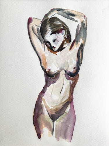 Painting titled "Modèle nue 5" by Anna An, Original Artwork, Watercolor