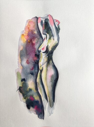 Painting titled "Modèle nue 6" by Anna An, Original Artwork, Watercolor