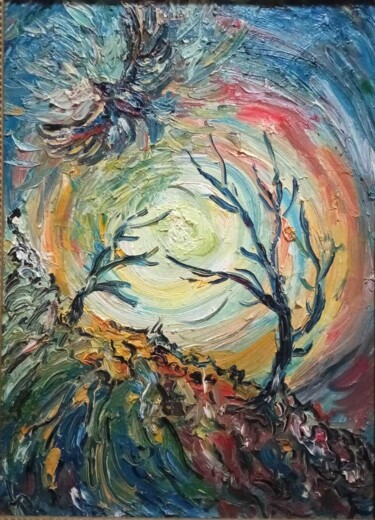 Painting titled "Полет души" by Anna Bazan, Original Artwork, Oil