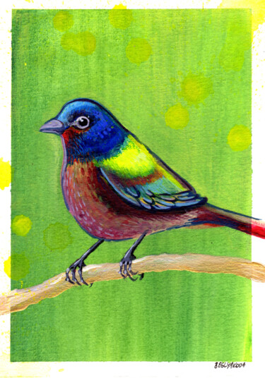 Painting titled "PAINTED BUNTING - O…" by Anna Beglyakova, Original Artwork, Acrylic