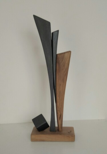 Scultura intitolato ""Unioni con cubo"" da Anna Beltrame A＋D Art, Opera d'arte originale, Legno