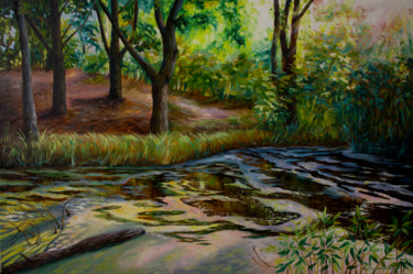 Картина под названием "Заросший пруд" - Anna Berezina, Подлинное произведение искусства, Масло