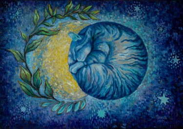 Ζωγραφική με τίτλο "Ночь растущей луны" από Anna Berezina, Αυθεντικά έργα τέχνης, Λάδι