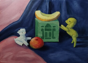 Malerei mit dem Titel "Upside down apple" von Anna Berlinskaia, Original-Kunstwerk, Öl