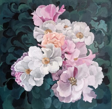 Malarstwo zatytułowany „Розовые цветы” autorstwa Анна Богданова, Oryginalna praca, Akryl