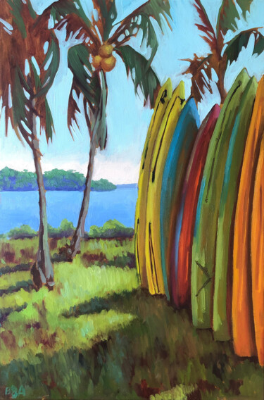 Painting titled "kayak station" by Anna Bogushevskaya, Original Artwork, Oil
