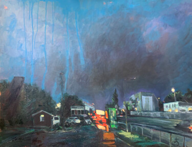 Pintura intitulada "Little city storm" por Anna Bondar, Obras de arte originais, Óleo