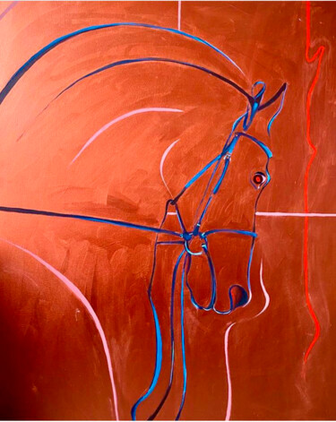 Painting titled "Copper horse" by Anna Bondar, Original Artwork, Oil Mounted on Wood Stretcher frame
