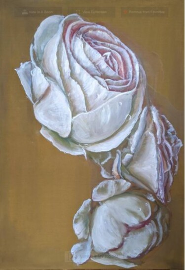 Painting titled "Three white roses" by Anna Brazhnikova, Original Artwork, Oil Mounted on Wood Stretcher frame