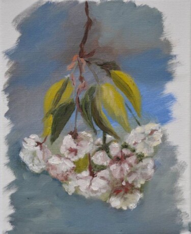 Schilderij getiteld "Blooming Sakura" door Anna Brazhnikova, Origineel Kunstwerk, Olie Gemonteerd op Frame voor houten branc…