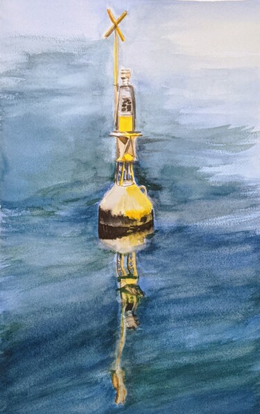 「Yellow buoy」というタイトルの絵画 Anna Brazhnikovaによって, オリジナルのアートワーク, 水彩画