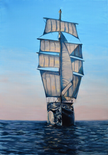 Schilderij getiteld "Tall ship" door Anna Brazhnikova, Origineel Kunstwerk, Olie