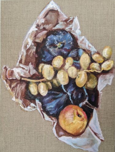 Peinture intitulée "Figs, dates and a p…" par Anna Brazhnikova, Œuvre d'art originale, Huile Monté sur Carton