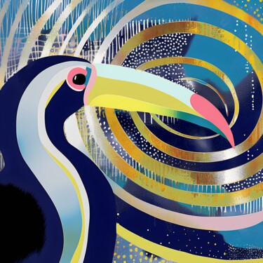 Digitale Kunst mit dem Titel "Galactic Toucan" von Anna Burger, Original-Kunstwerk, Digitale Collage