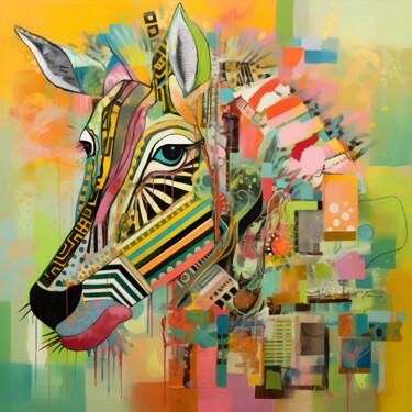 Digitale Kunst mit dem Titel "Electric Zebra" von Anna Burger, Original-Kunstwerk, Digitale Collage