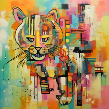 Digital Arts titled "Graffiti Cat: A Ban…" by Anna Burger, Original Artwork, Digital Collage