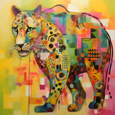 Digital Arts titled "Leopard in the Sun" by Anna Burger, Original Artwork, Digital Collage